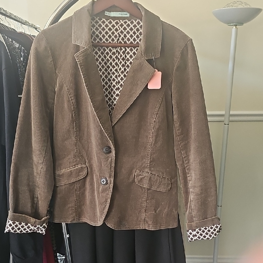 Maurices Brown Corduroy Blazer with Geometric Lining